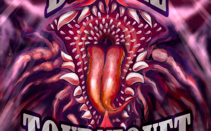 Logo for Brittle Tourniquet - Audio Drama show - a large purple smoky maw with hundreds of teeth